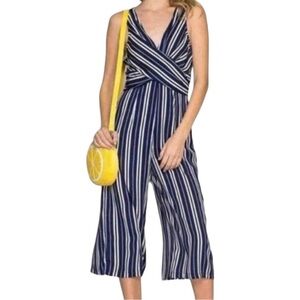 She + Sky small Navy and White Striped Jumpsuit